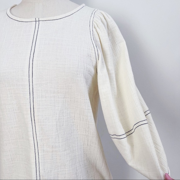 Anthropologie White 3/4 Puff Sleeve Light Cotton Blend Top Blouse Sz XS - Picture 5 of 13